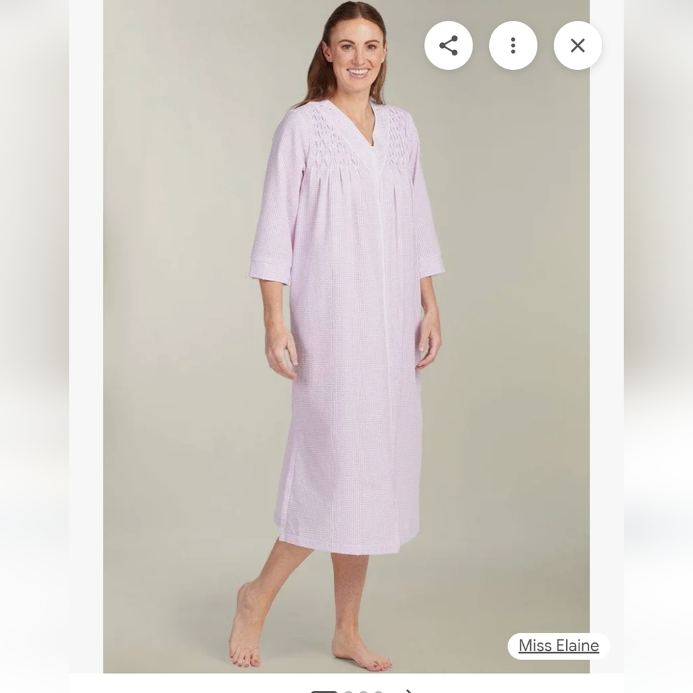 Miss Elaine Lavender Embroidered Seersucker House Lounge Dress XL